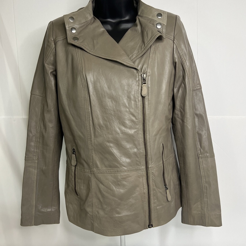 Crazy Line Women's Gray Moto Asymmetrical Biker Zip-up-100% Nappa Leather Jacket